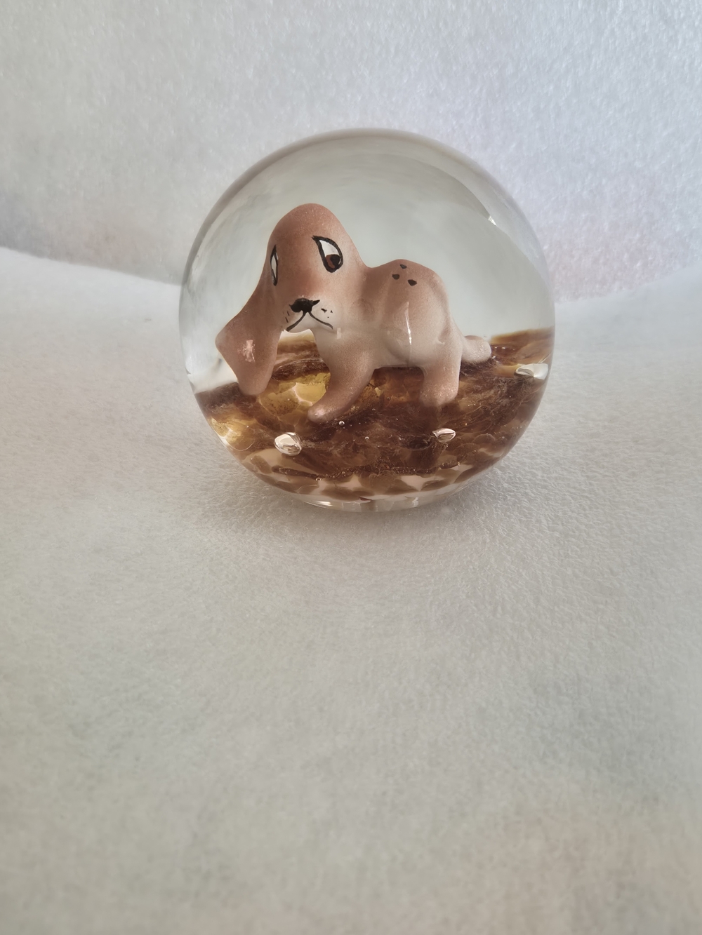 VTG Signed Joe St. Clair Hand Painted Basset Hound Puppy Paper Weight.